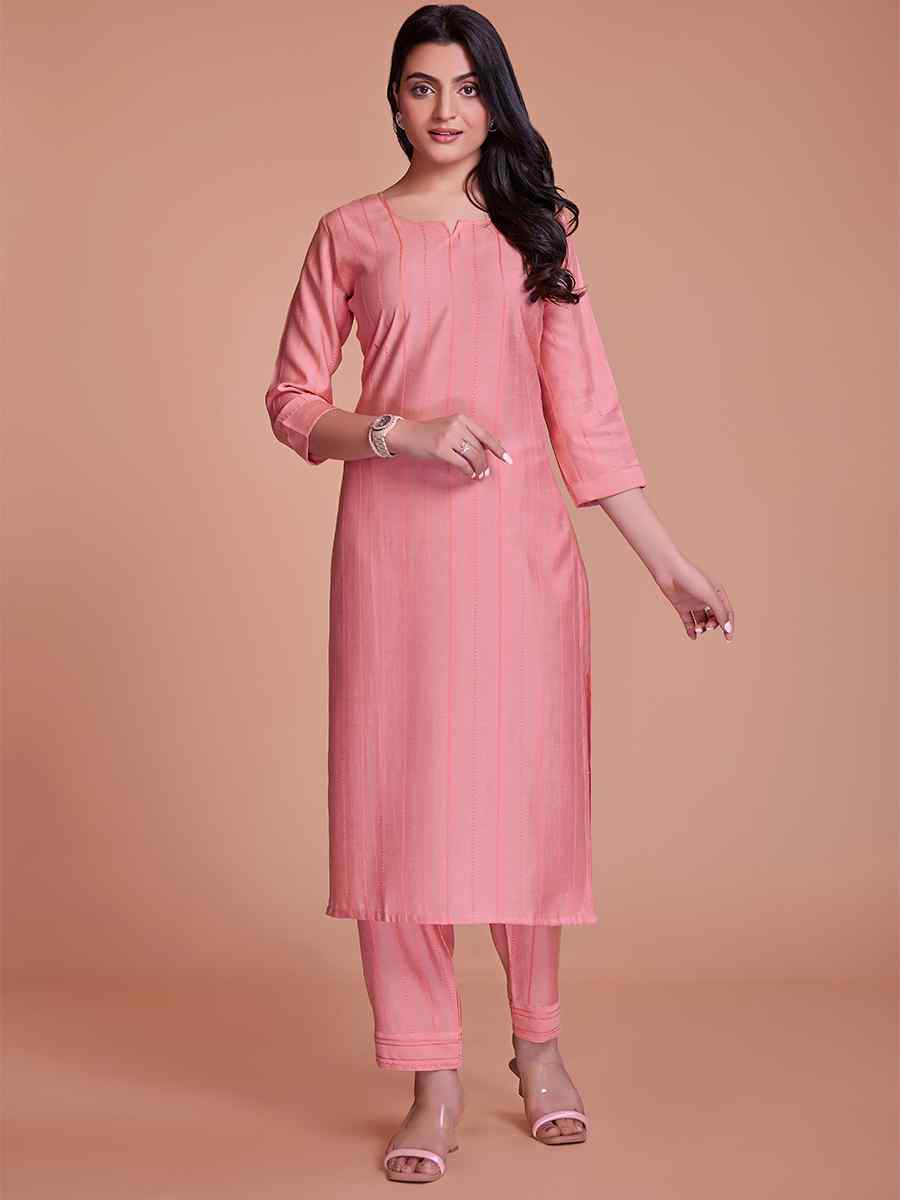 Peach Viscose Handwoven Festival Casual Ready Pant Salwar Kameez