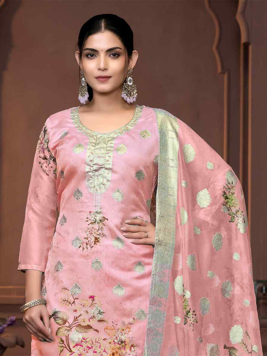 Peach Viscose Organza Embroidered Casual Festival Pant Salwar Kameez