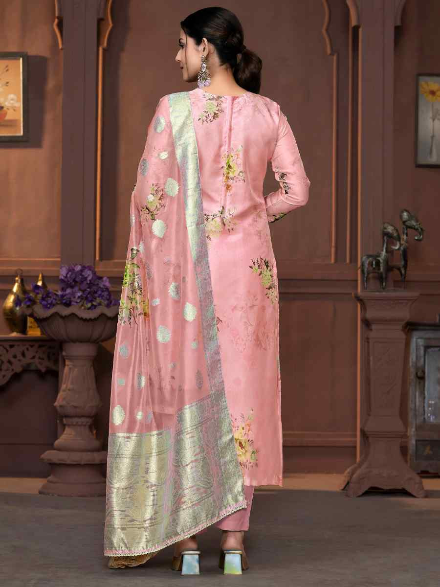 Peach Viscose Organza Embroidered Casual Festival Pant Salwar Kameez