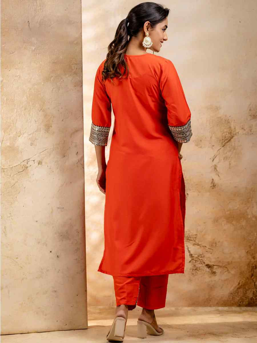 Peach Viscose Rayon Embroidered Festival Casual Ready Pant Salwar Kameez