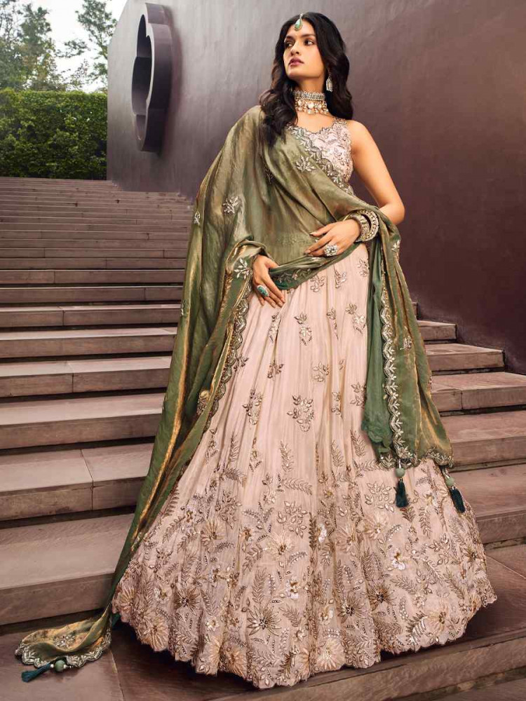 Peach Viscose Rayon Embroidered Festival Reception Circular Lehenga Choli