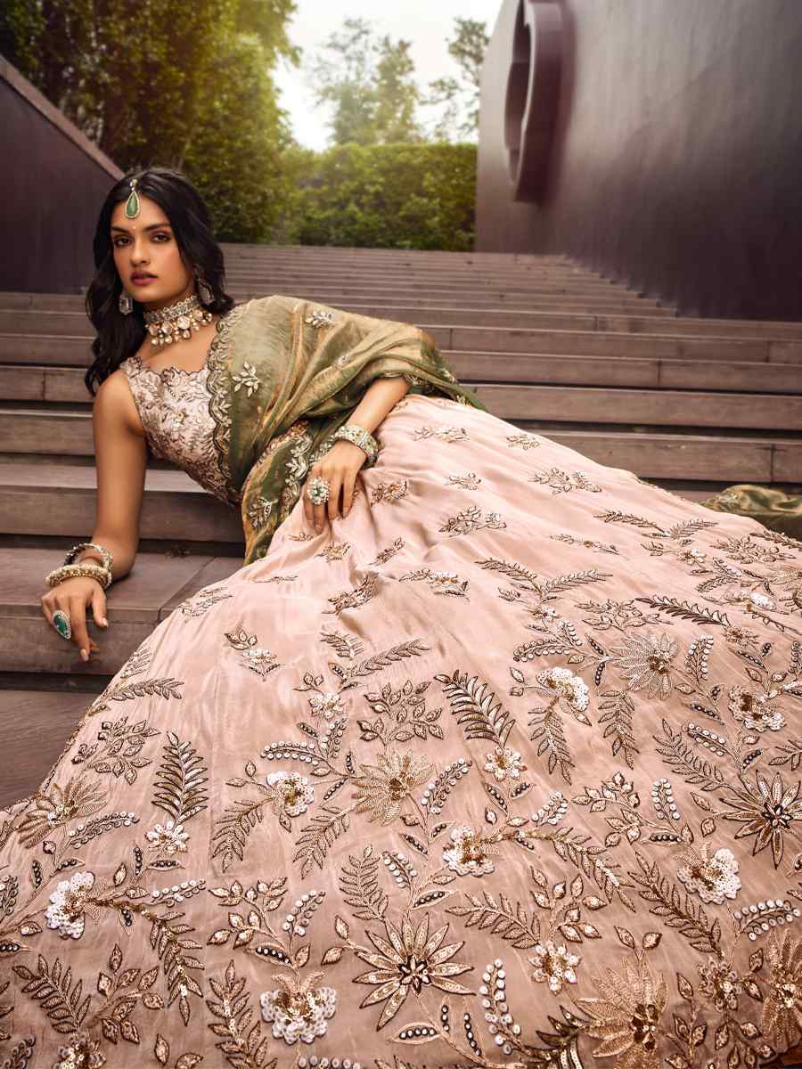 Peach Viscose Rayon Embroidered Festival Reception Circular Lehenga Choli