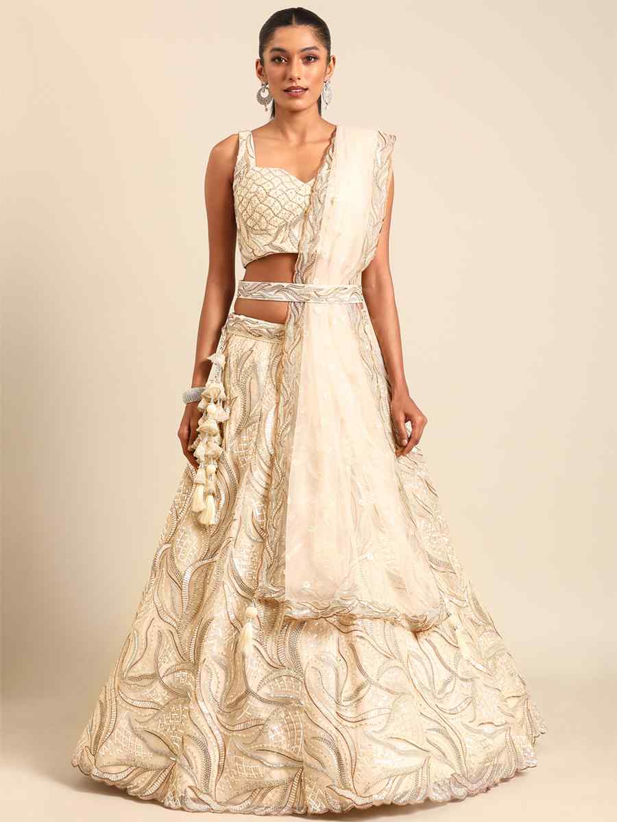 Pearl Poly Georgette Embroidered Bridesmaid Wedding Heavy Border Lehenga Choli