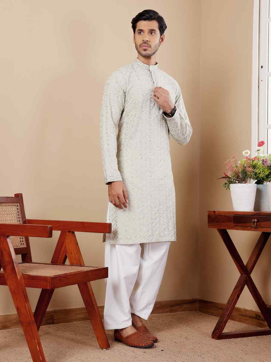 Pestel Green Linen Embroidered Festival Casual Kurta