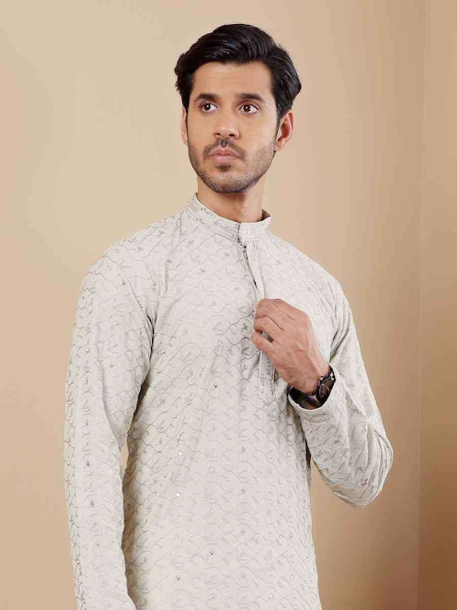 Pestel Green Linen Embroidered Festival Casual Kurta