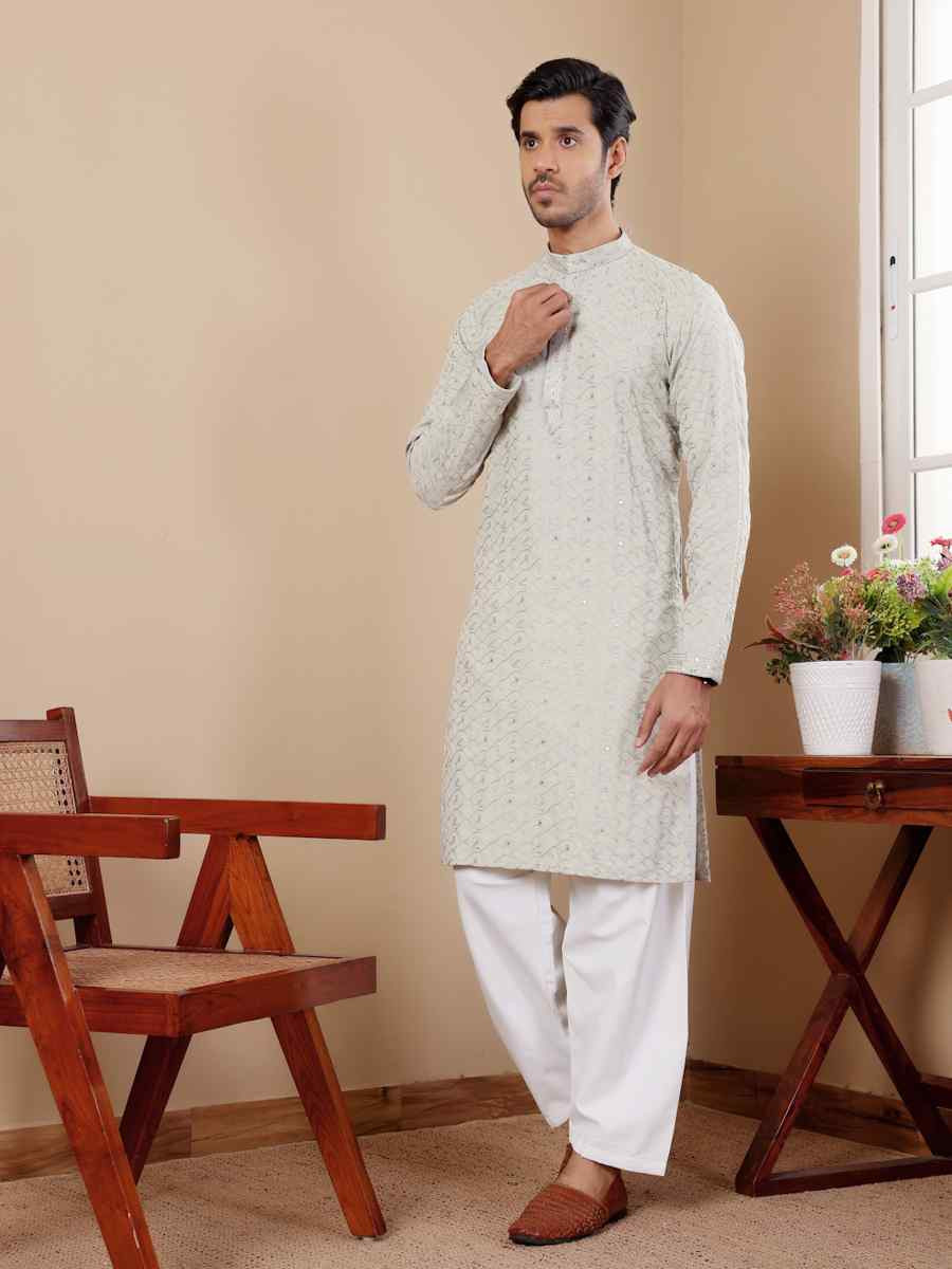 Pestel Green Linen Embroidered Festival Casual Kurta