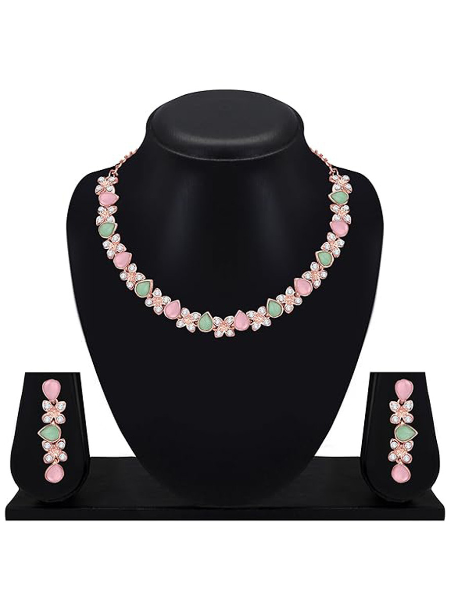 Pink Alloy Festival Wear Kundan Necklace