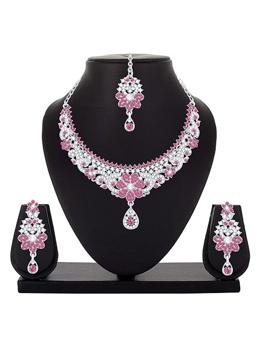 Pink Alloy Festival Wear Kundan Necklace