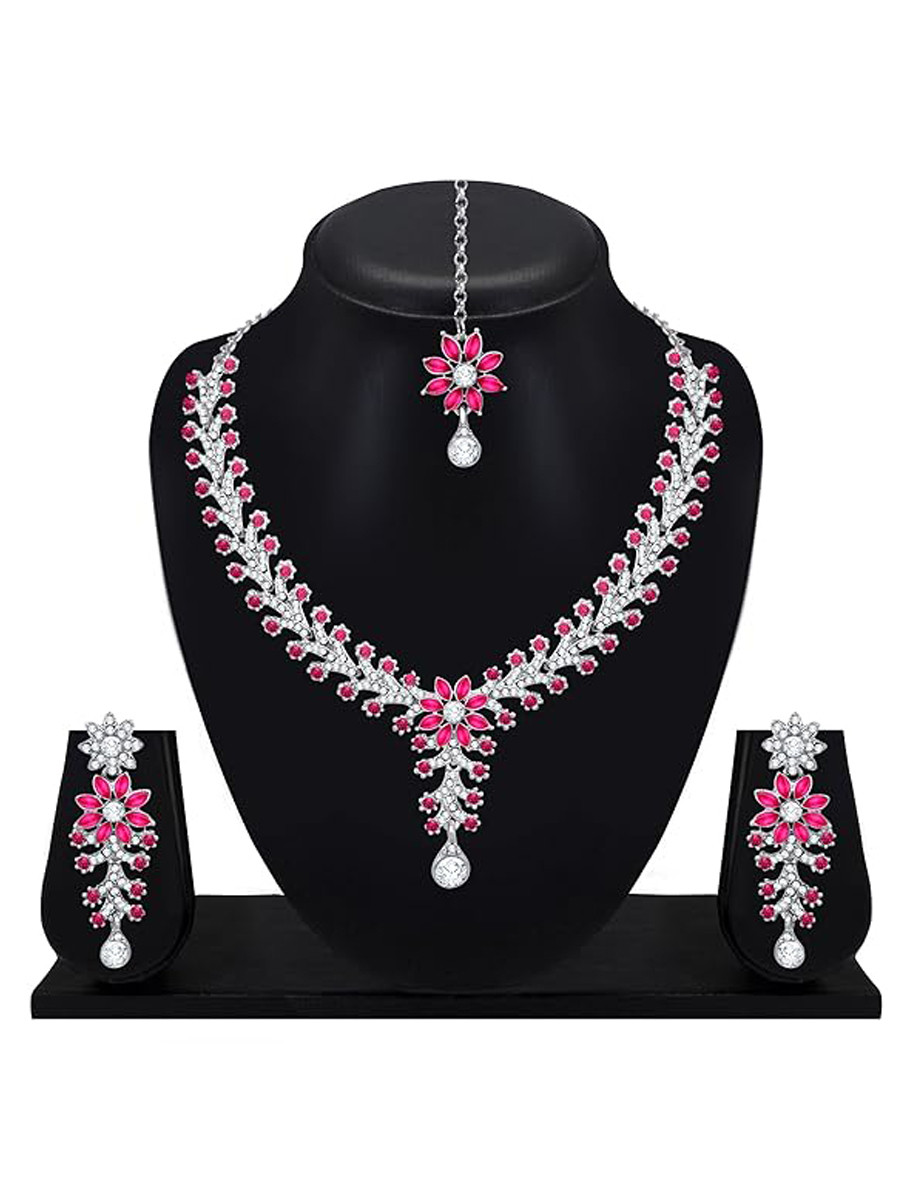 Pink Alloy Festival Wear Kundan Necklace