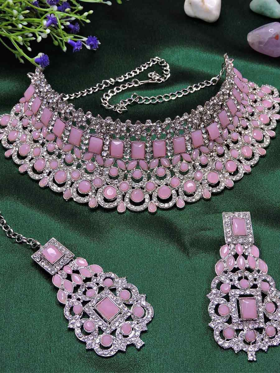 Pink Alloy Festival Wear Kundan Necklace