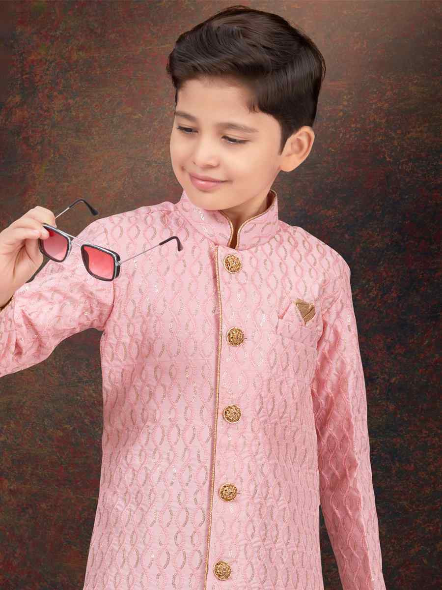 Pink Art Silk Embroidered Festival Wedding Kurta Pyjama Boys Wear