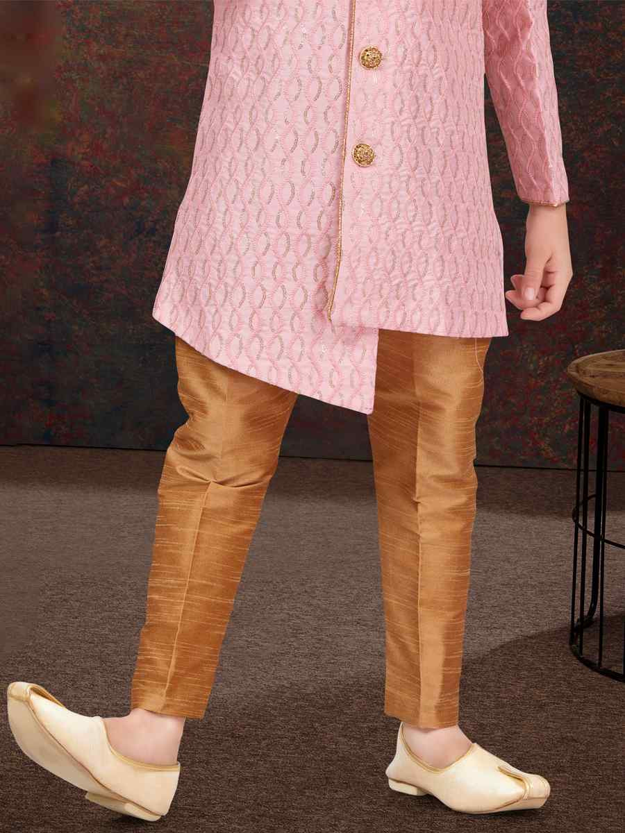 Pink Art Silk Embroidered Festival Wedding Kurta Pyjama Boys Wear