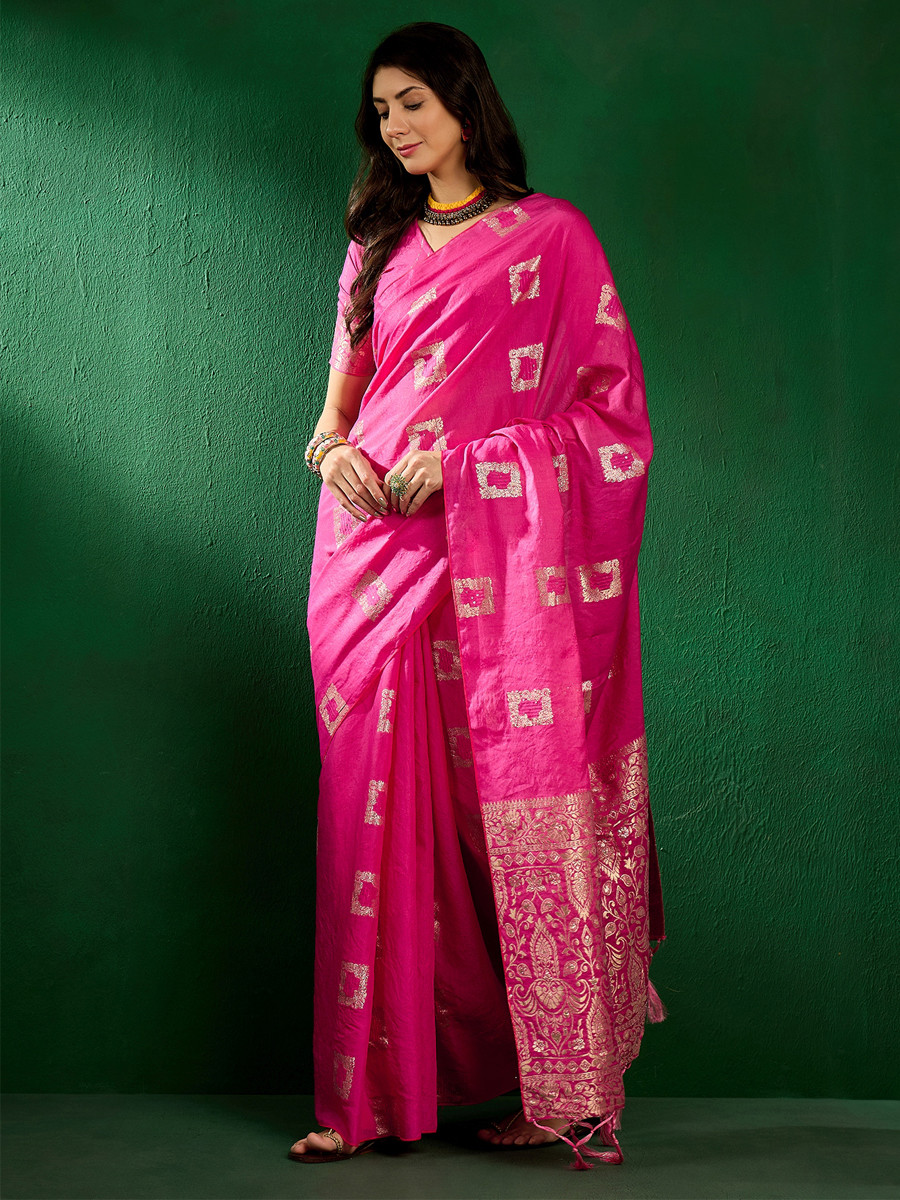 Pink Art Silk Handwoven Festival Casual Classic Style Saree