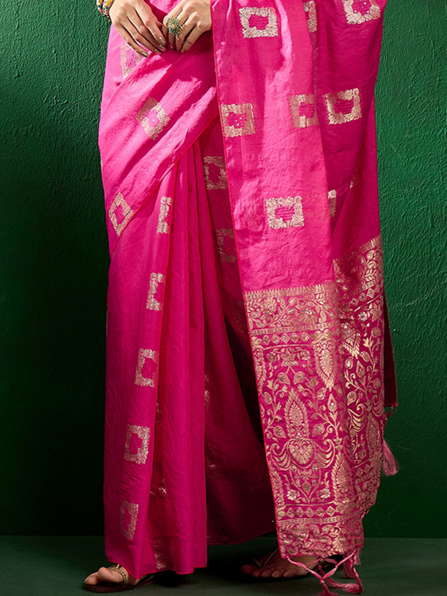 Pink Art Silk Handwoven Festival Casual Classic Style Saree