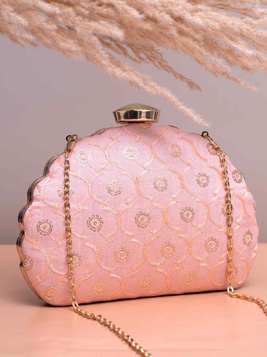 Pink Art Silk Party Wear Embroidered Clutches