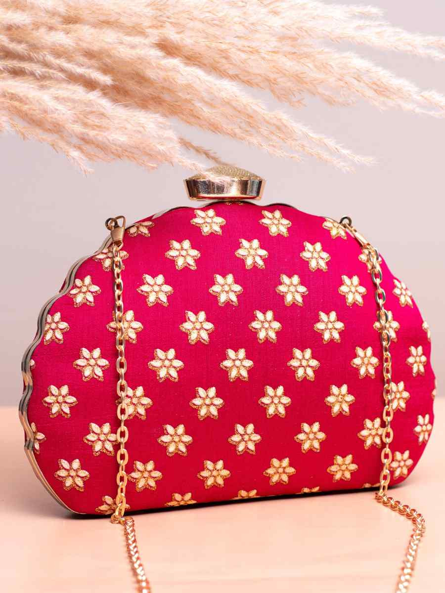 Pink Art Silk Party Wear Embroidered Clutches