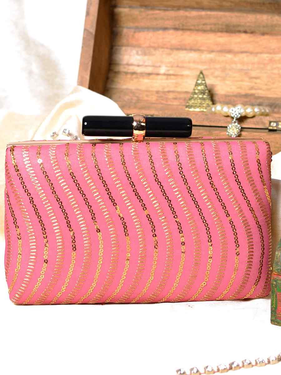 Pink Art Silk Party Wear Embroidered Clutches