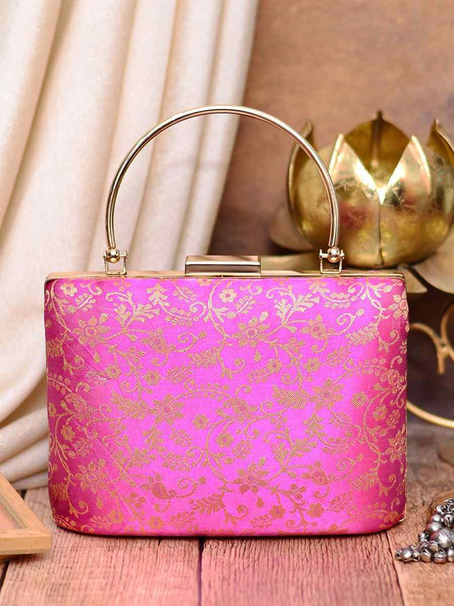 Pink Art Silk Party Wear Embroidered Clutches