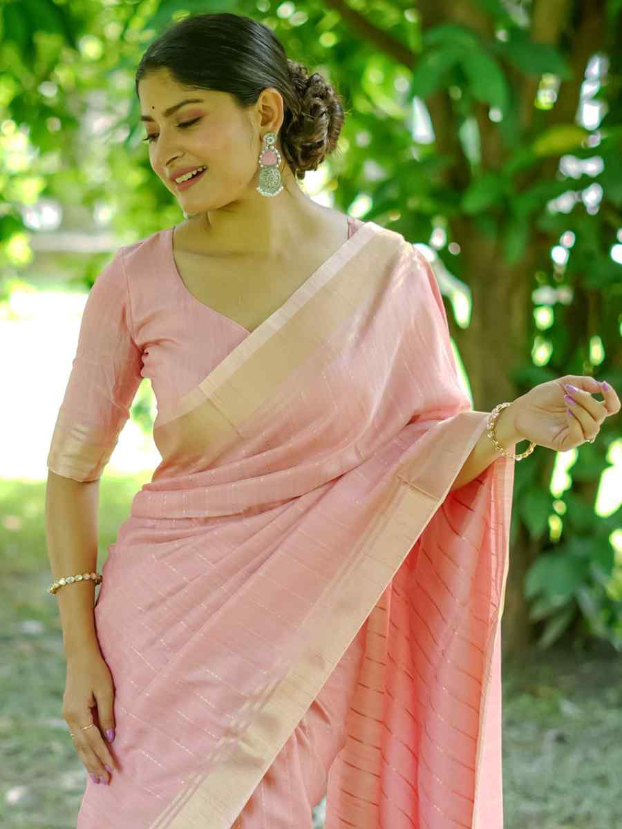 Pink Banarasi Raw Silk  Handwoven Festival Wedding Heavy Border Saree