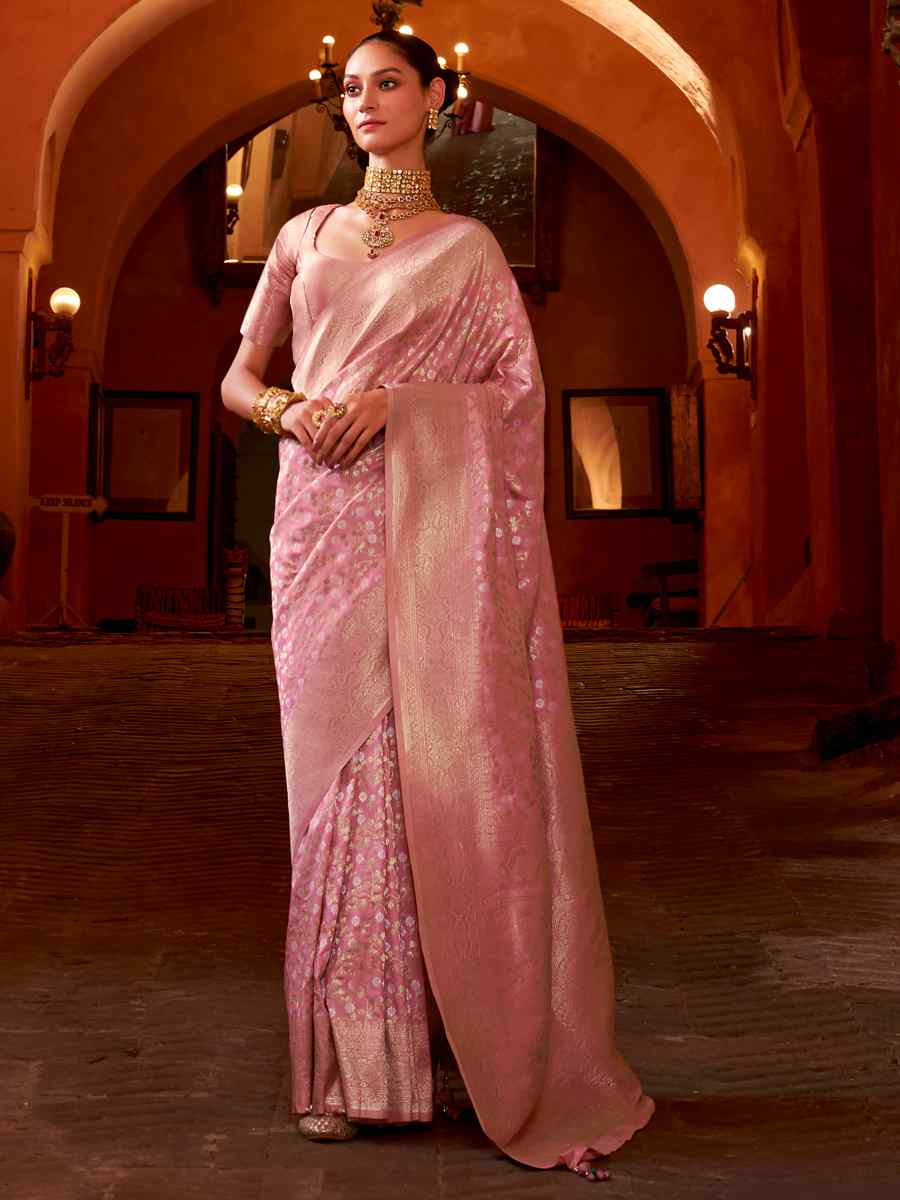 Pink Banarasi Silk  Handwoven Festival Casual Heavy Border Saree