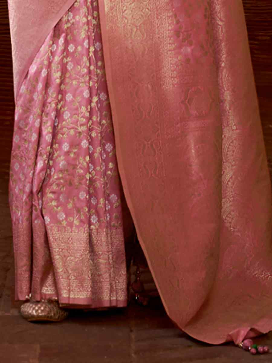 Pink Banarasi Silk  Handwoven Festival Casual Heavy Border Saree