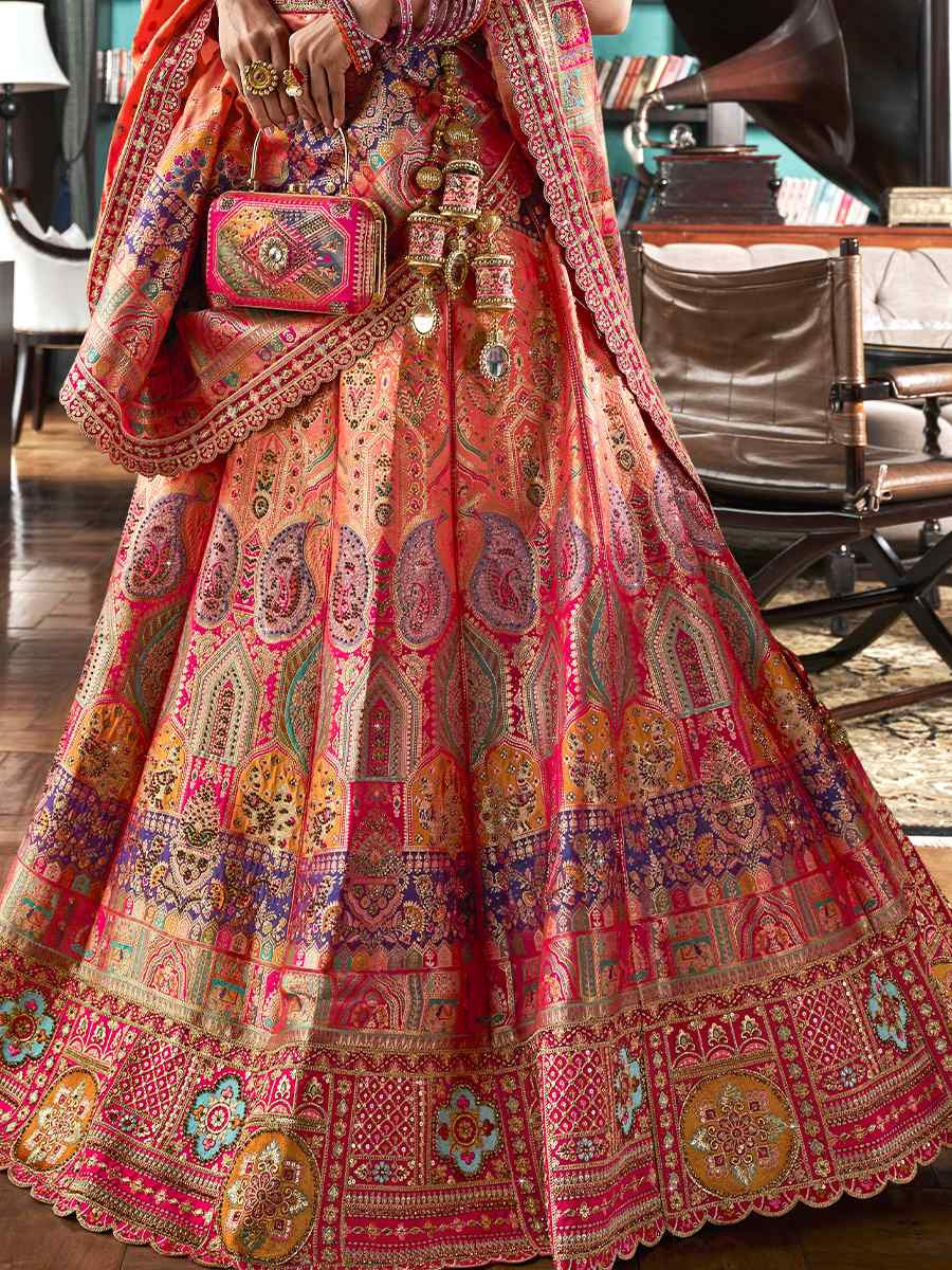 Pink Banarasi Silk Embroidered Bridal Wedding Heavy Border Lehenga Choli