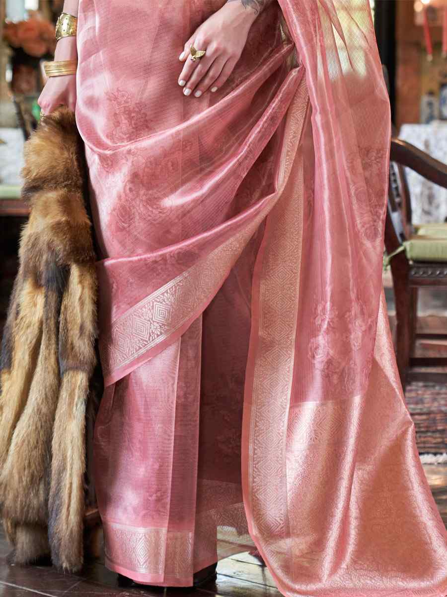 Pink Banarasi Silk Handwoven Festival Casual Heavy Border Saree