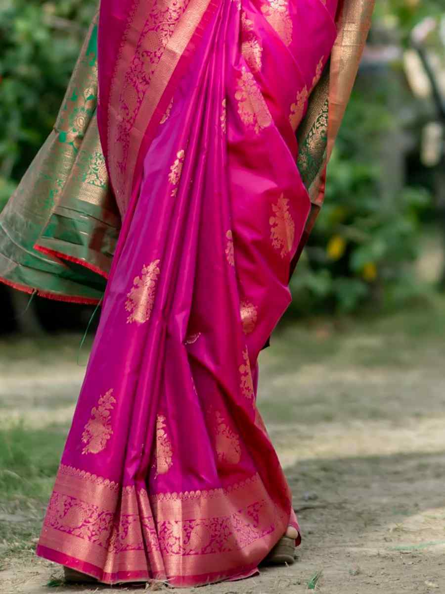 Pink Banarasi Silk Handwoven Festival Wedding Heavy Border Saree