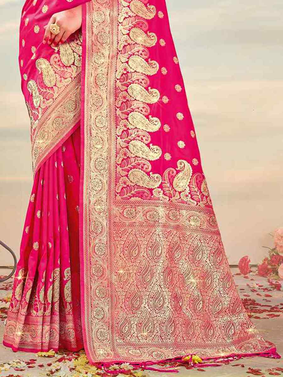 Pink Banarasi Silk Handwoven Wedding Festival Heavy Border Saree