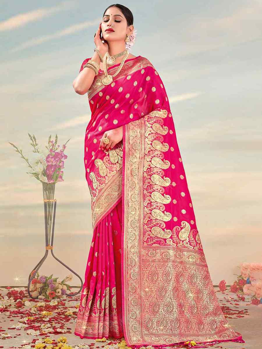 Pink Banarasi Silk Handwoven Wedding Festival Heavy Border Saree