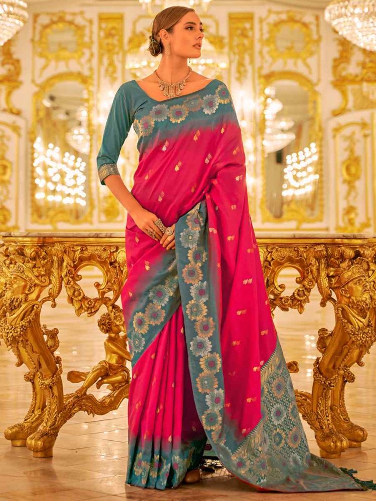Pink Banarasi Silk Printed Casual Festival Contemporary Saree