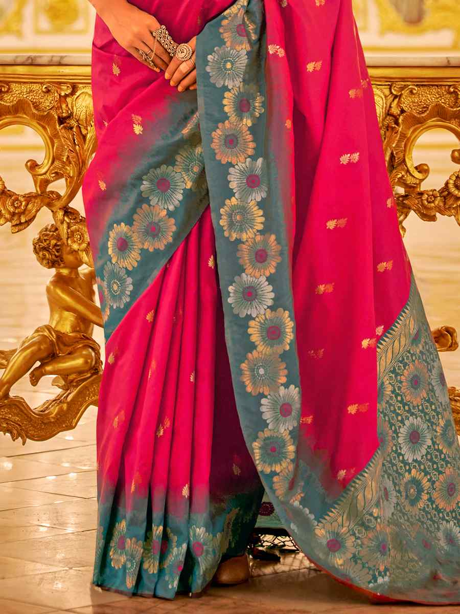 Pink Banarasi Silk Printed Casual Festival Contemporary Saree