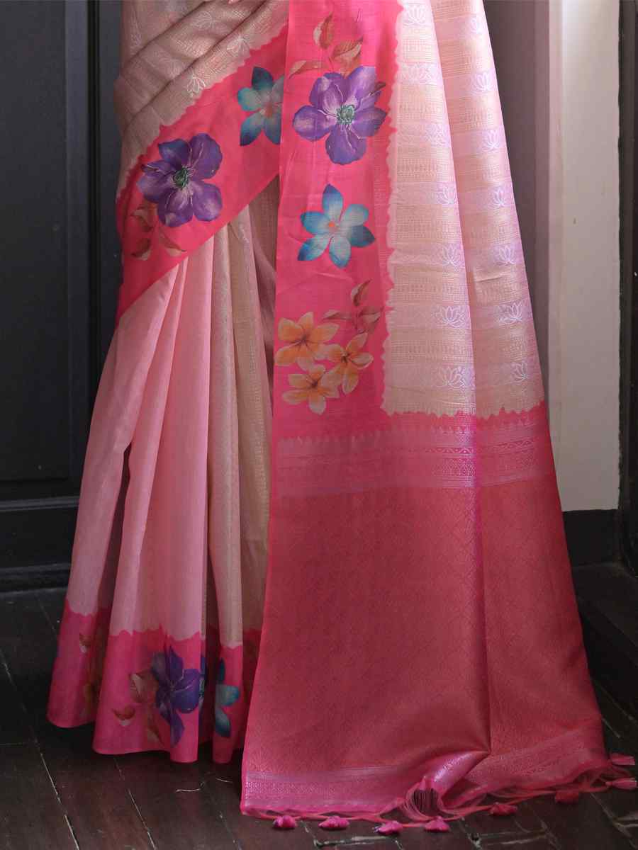 Pink Banarasi Silk Printed Festival Casual Contemporary Saree