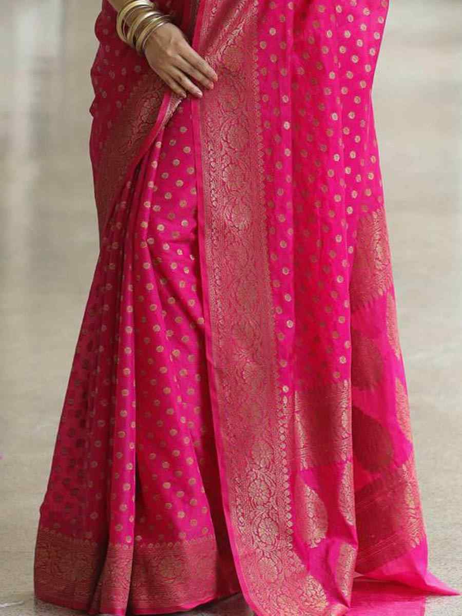 Pink Banarasi Soft Silk Handwoven Festival Wedding Heavy Border Saree