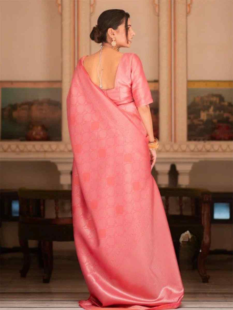 Pink Banarasi Soft Silk Handwoven Festival Wedding Heavy Border Saree