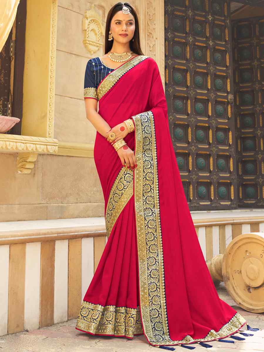 Pink Banglory Silk Embroidered Wedding Festival Heavy Border Saree