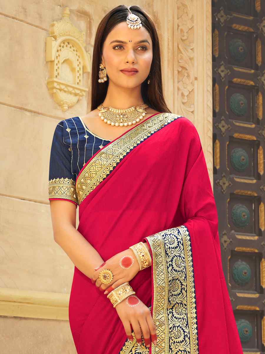 Pink Banglory Silk Embroidered Wedding Festival Heavy Border Saree