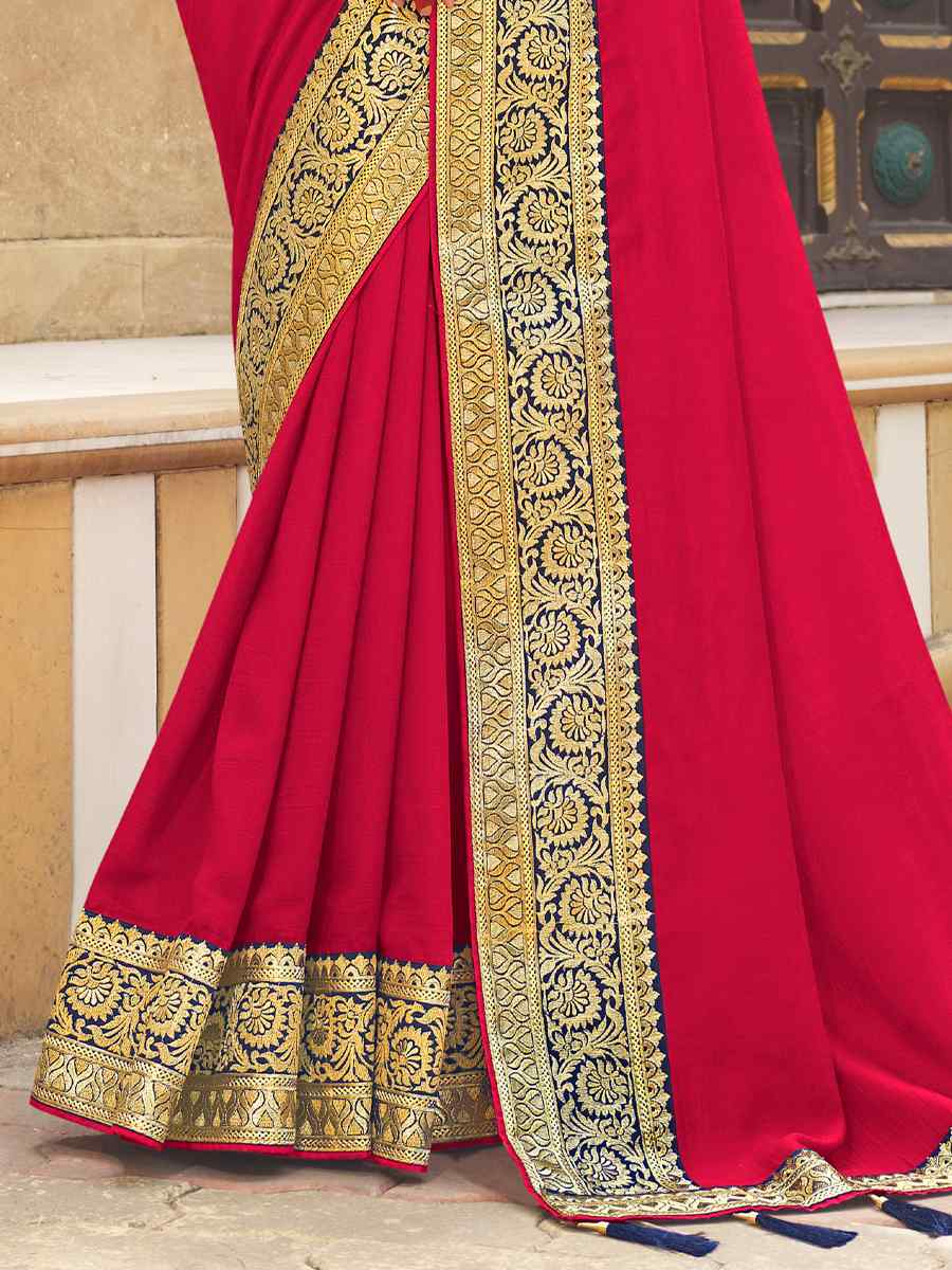 Pink Banglory Silk Embroidered Wedding Festival Heavy Border Saree