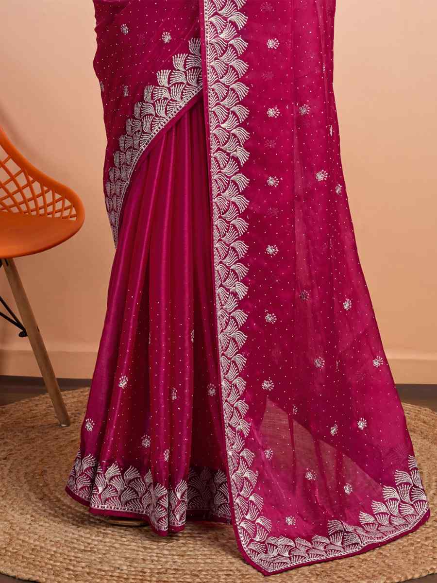 Pink Blooming Burberry Embroidered Festival Party Heavy Border Saree