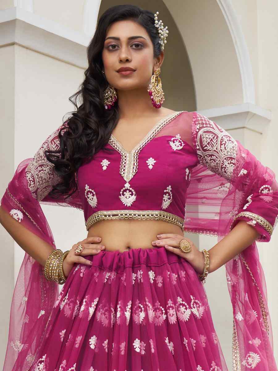 Pink Butterfly Net Embroidered Wedding Festival Heavy Border Lehenga Choli