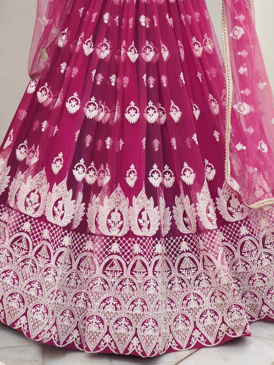 Pink Butterfly Net Embroidered Wedding Festival Heavy Border Lehenga Choli