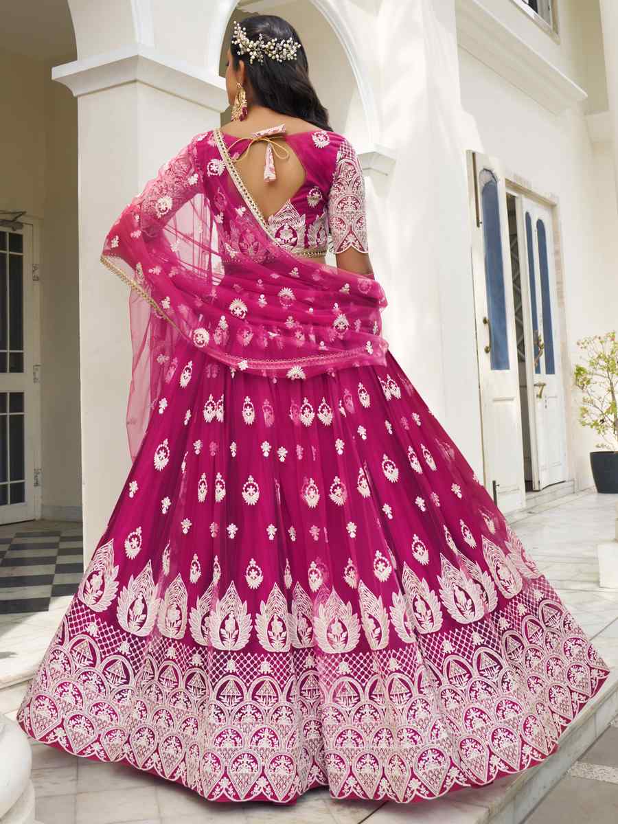 Pink Butterfly Net Embroidered Wedding Festival Heavy Border Lehenga Choli