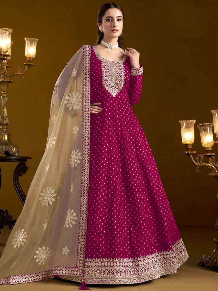 Pink Chanderi Butti Embroidered Festival Wedding Ready Anarkali Salwar Kameez