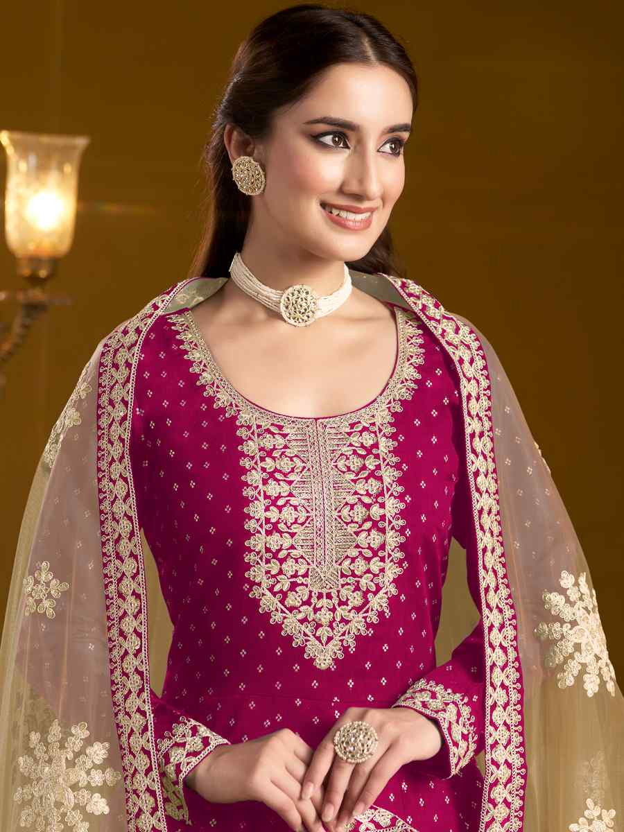 Pink Chanderi Butti Embroidered Festival Wedding Ready Anarkali Salwar Kameez