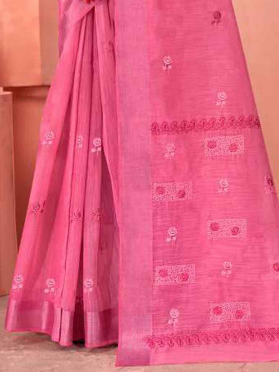 Pink Chanderi Cotton Handwoven Festival Casual Heavy Border Saree