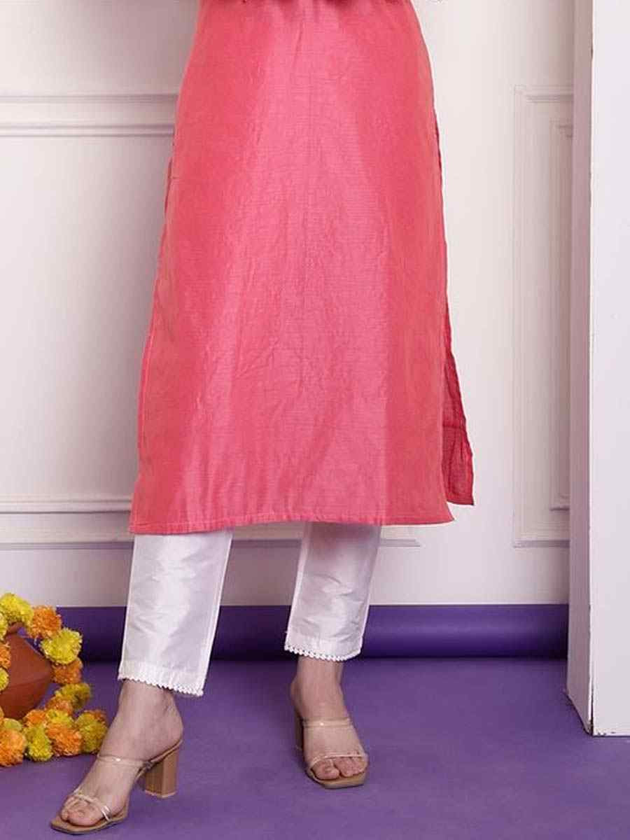 Pink Chanderi Embroidered Festival Casual Kurti