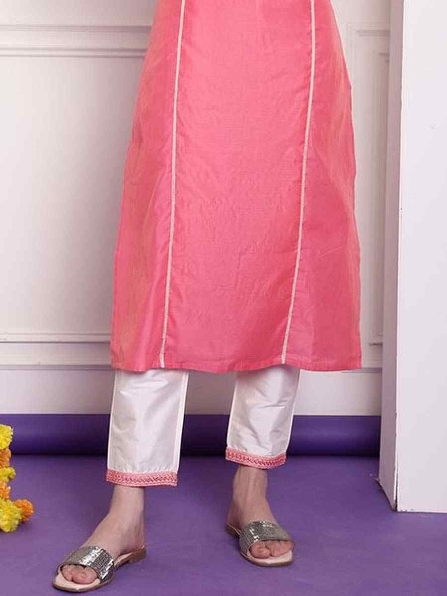 Pink Chanderi Embroidered Festival Casual Kurti