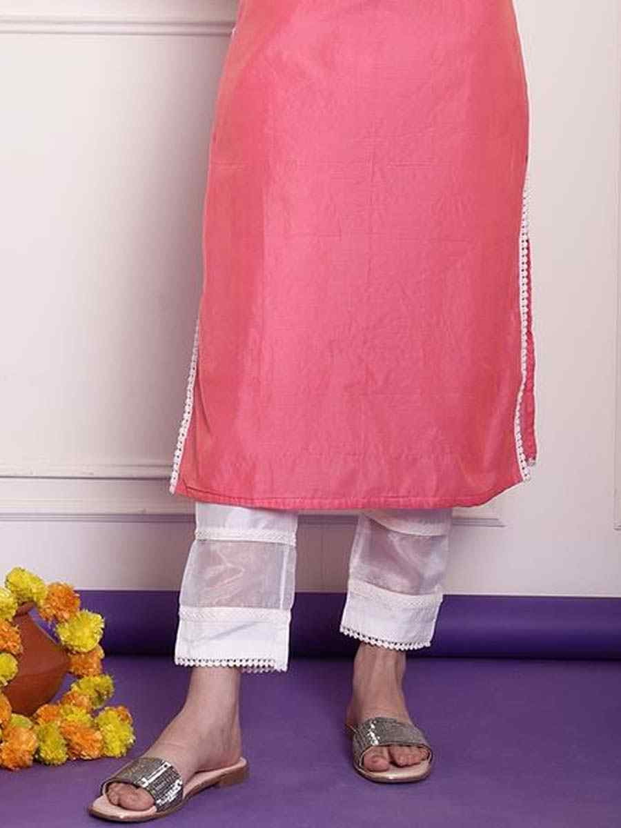 Pink Chanderi Embroidered Festival Casual Kurti