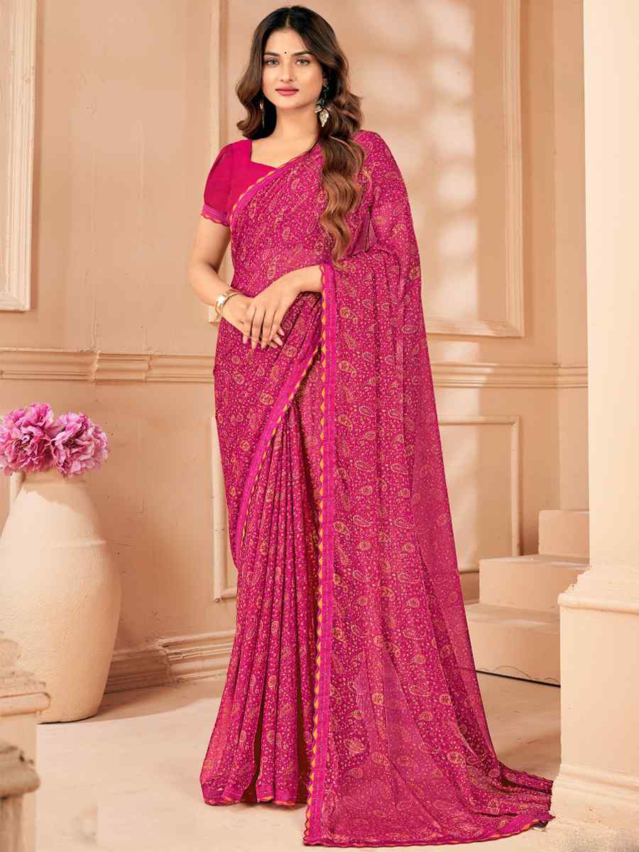 Pink Chiffon Printed Festival Casual Contemporary Saree