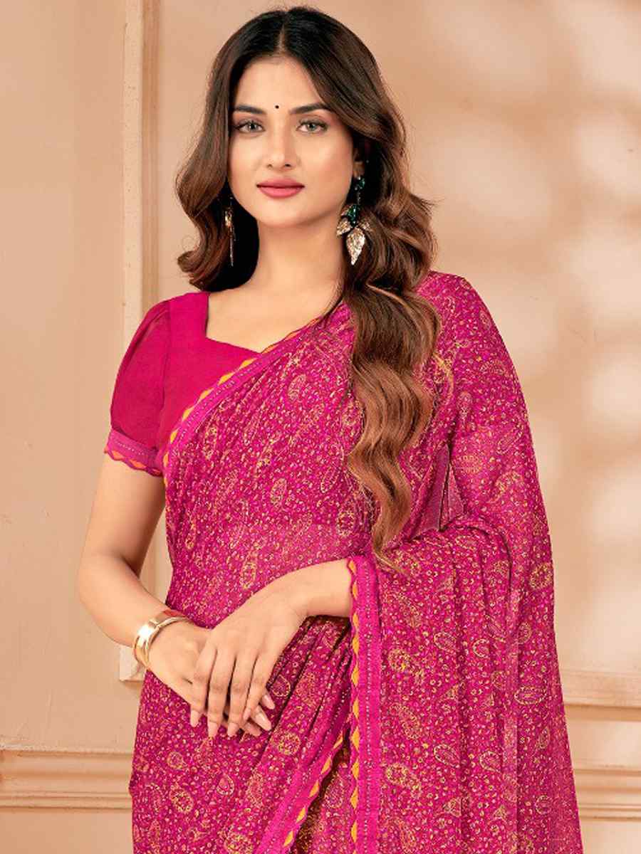 Pink Chiffon Printed Festival Casual Contemporary Saree